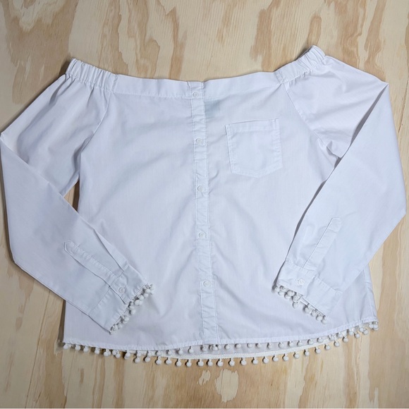 Lumiere Tops - Lumière White Off Shoulder Blouse Pom Trim Boho Top Size L